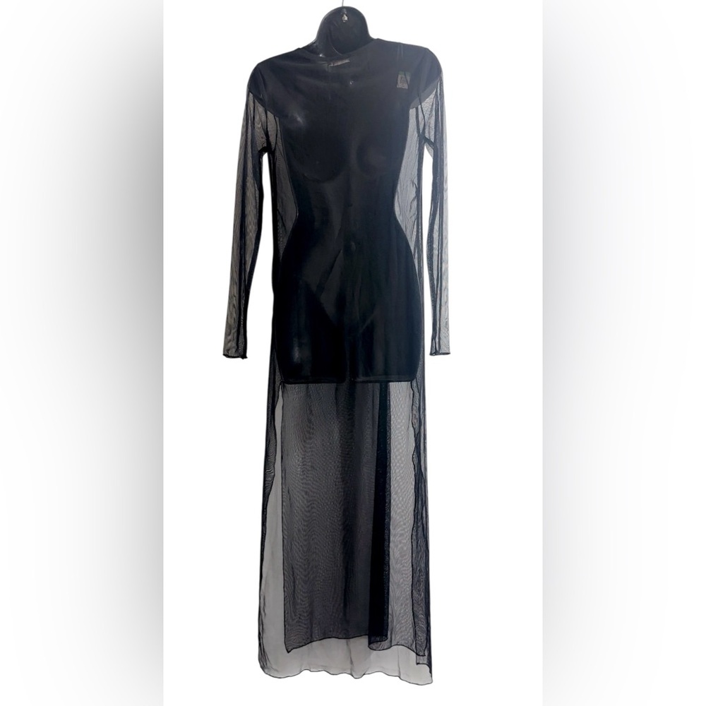 ZARA EMBROIDERED FLORAL TULLE OVERLAY DRESS BLACK SHEER LONG SIZE S FIT M NWOT - Picture 9 of 9